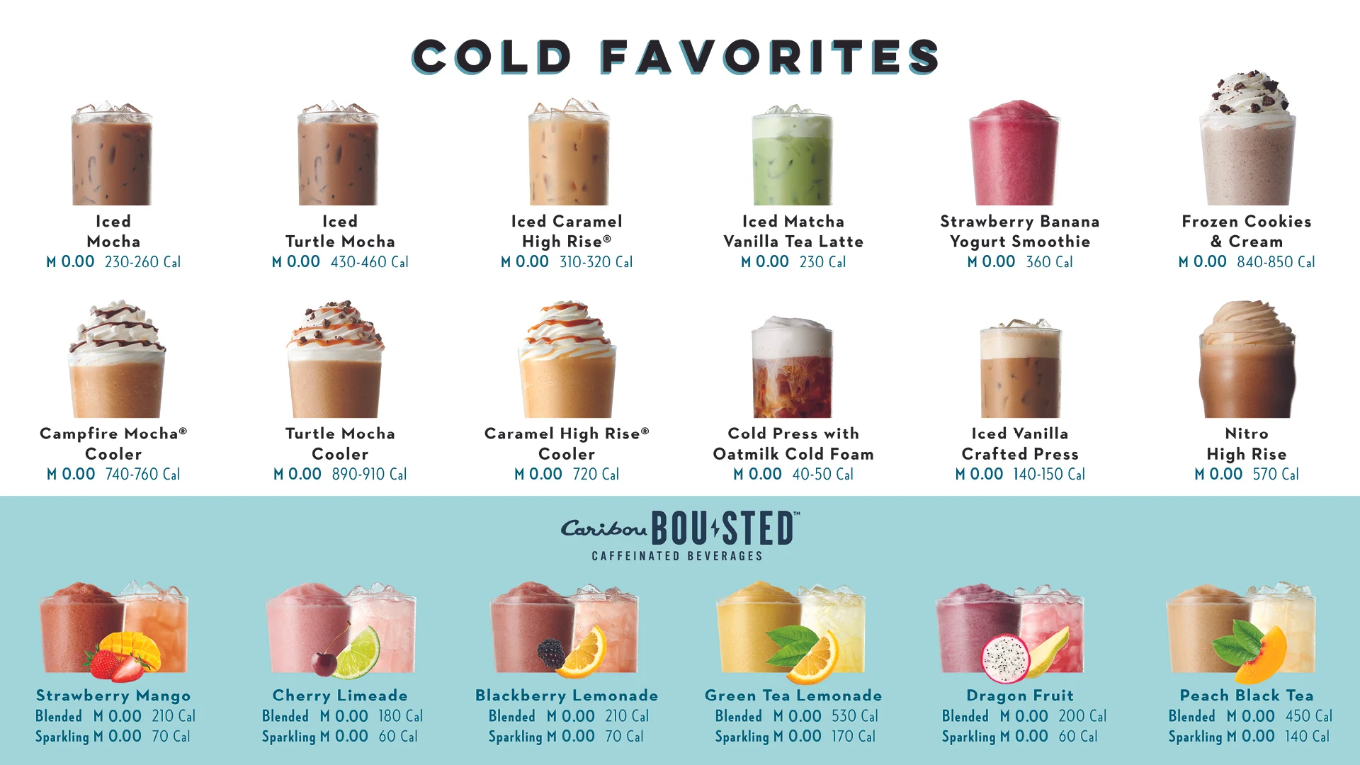 Image of the Caribou Coffee Cold Drinks Menu